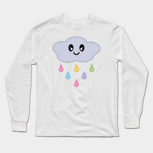 Kawaii Cute Rainbow Raindrop Rain Cloud Long Sleeve T-Shirt